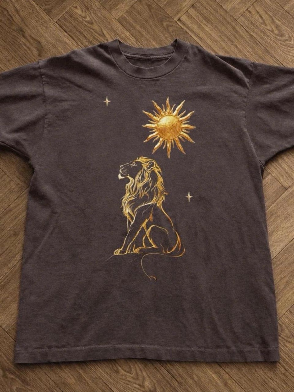 Gildan Dark Chocolate Tee with Gold Sun & Lion Graphic
